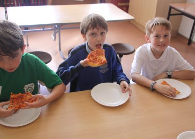 Kids enjoying pizza