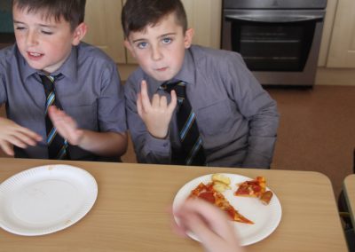 Kids enjoying pizza